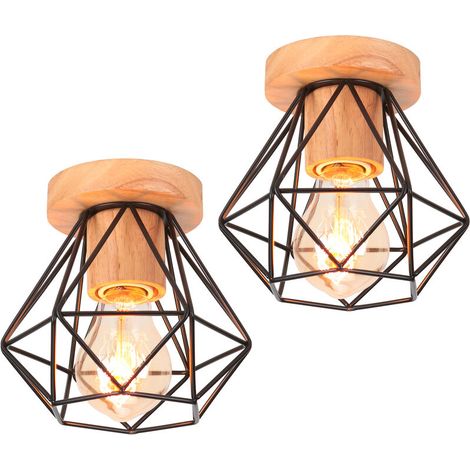 2x Noir Plafonnier Cristal Cage Ø 26cm Moderne Industriel Métal Luminaire Lustres Abat-Jour Lampe de plafond E27 éclairage pour Salon Chambre Restaurent Salle à Manger Café BLOW (1/5)