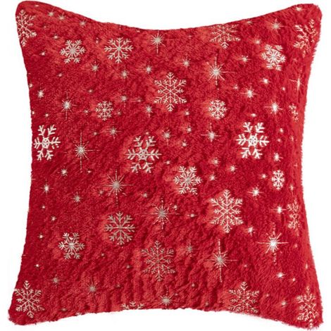 Housse de coussin décorative de Noël à paillettes, motif neige argenté, pour le salon, rouge, 40 x 40 cm