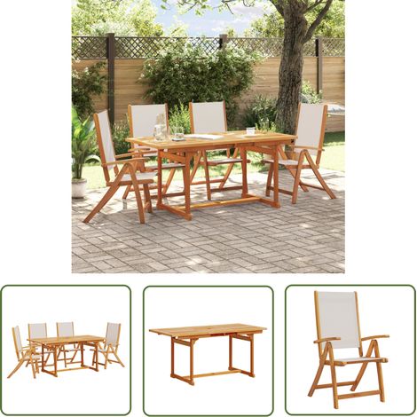 The Living Store Ensemble à manger de jardin 5pcs bois d'acacia solide textilène - Meubles De Jardin - Salon De Jardin - Set De Jardin - Table De Jardin - Chaises De Jardin (1/5)