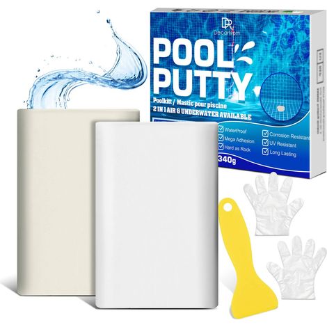 Mastic époxy, 340g mastic de piscine à réparation rapide, sous l'eau ou sur l'eau mastic de réparation - 2 parties d'argile gravée époxy pour coller le métal, les carreaux, le plastique, acrylique (1/5)