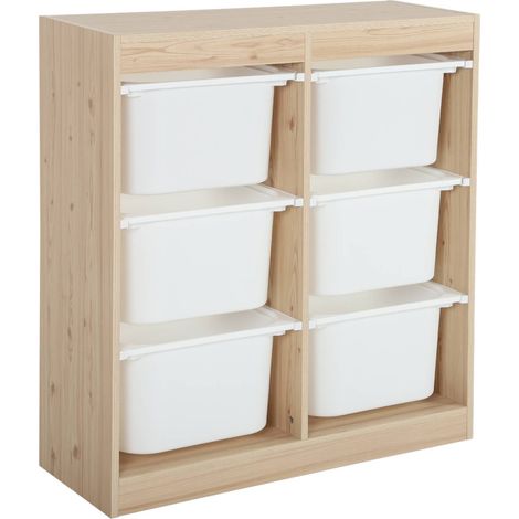 Children's storage unit with 6 storage bins, Sora, Natural, 81.5x30x89 cm