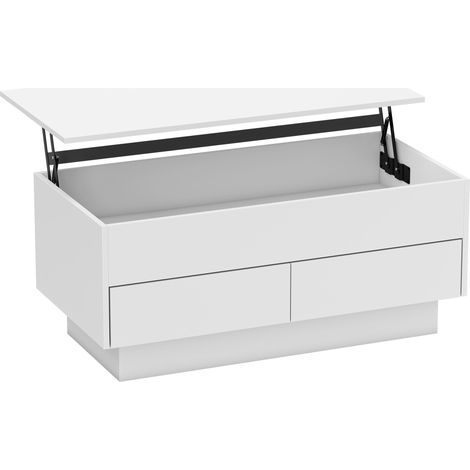 Table basse ajustable avec rangement secret et deux tiroirs, 100 x 50 x 44 cm, blanc, idéale pour salon (1/5)
