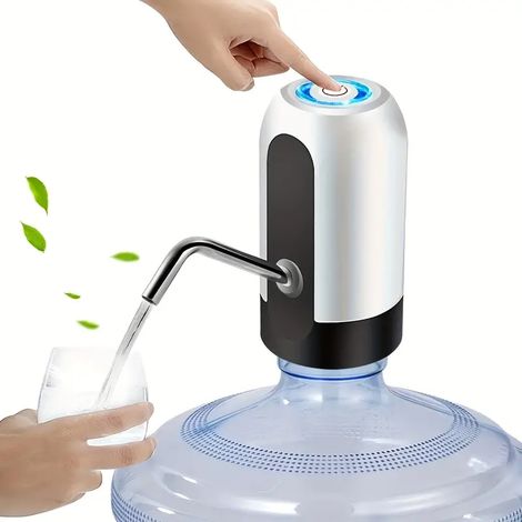 Tragbarer, per USB aufladbarer automatischer Getränkespender mit Wasserpumpe, geeignet für Camping, aus Kunststoff, mit Ein-/Ausschalter.