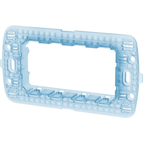 Supporto portafrutti 4 moduli 504 in plastica trasparente azzurro compatibile anche con BTicino Livinglight