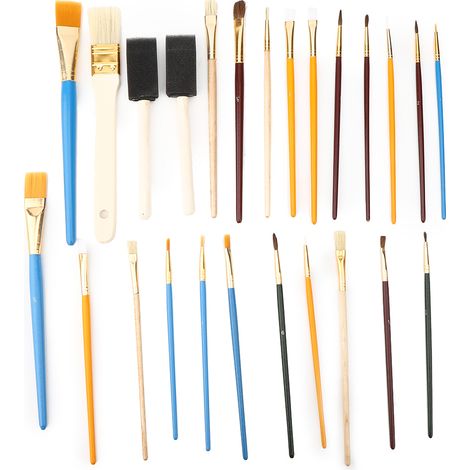 Ensemble de 25 pinceaux à poils doux pour peinture à la gouache, avec manche en bois, pour le dessin et le bricolage. (1/5)