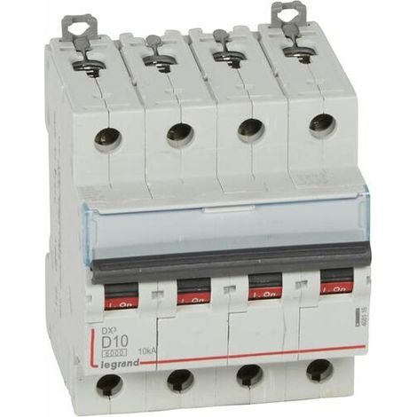 Disjoncteur DX³6000 10kA arrivée haute et départ bas à vis 4P 400 - 10A - courbe D - pour peigne HX³ traditionnel - LEGRAND