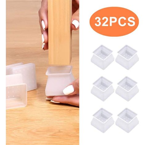 Caps Pour Pieds De Chaise - En Silicone Souple - Pour Pieds Carrés De 3,5 À 4,5 Cm - Protection Sol Anti-rayures Et Anti-bruit - Lot De 32 (1/5)