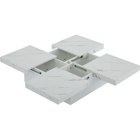 GagaTable basse carrée blanche effet marbre 90 x 90 x 25 cm, 4 tiroirs (1/5)