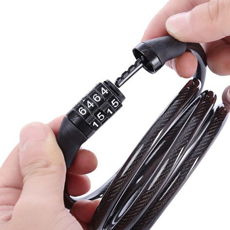 Câble antivol pour vélo avec chaîne en acier au manganèse, cadenas à combinaison à 4 chiffres adapté aux VTT et aux vélos électriques. (1/5)