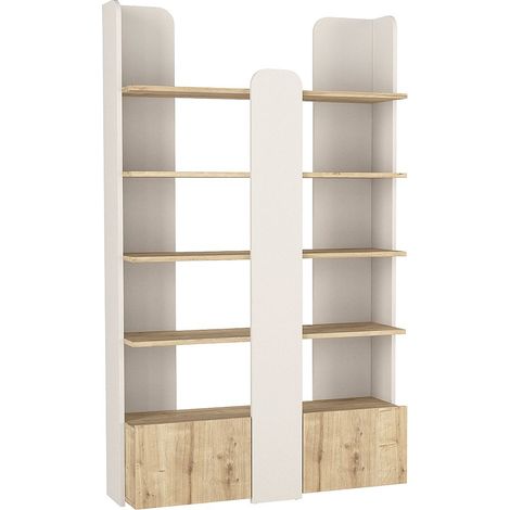 Libreria 2 ante e 4 ripiani Beige e naturale - SARIOBA (1/4)