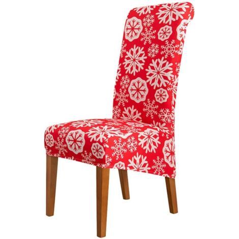 Sollbry Housse de Chaise Salle à Manger Mariage Extensible Imprimé de Noël Rouge, Lot de 1/2/4/6 Housses Lavable Stretch Haut Dossier Chaises Protecteur Couverture (4 pièces,Flocons de Neige Blancs)