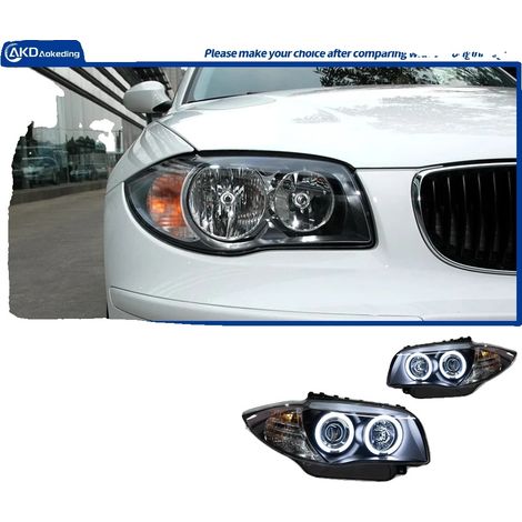 Ensemble de phares, technologie LED, lentille de projecteur à faisceau de croisement Angel Eye, compatible avec BMW Série 1 E87 2004-2011, Phare LED (1/2)