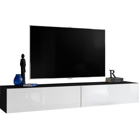 Extreme Furniture, Vitrines Murales T34-200, (LxHxP): 200 (2x100cm) x 30 x 41.5, Carcasse en Noir Mat, Façades en Blanc Brillant (1/3)
