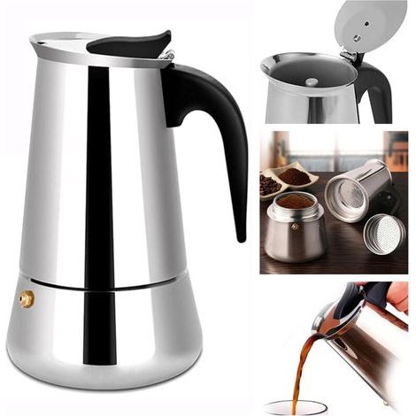 Cafetière Italienne, 6, 9,12 Tasses Cafetière Moka en INOX compatible tous types de feux - 600ml - 12 tasses (1/5)