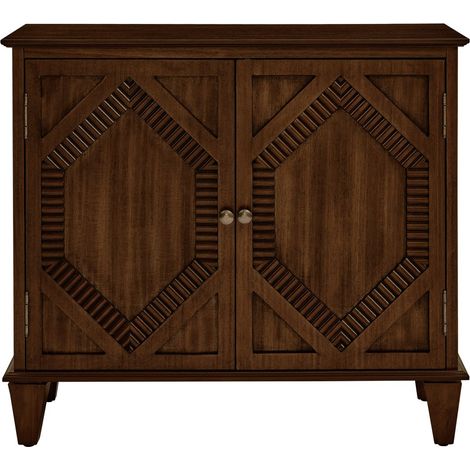 Buffet 33,6 pouces rangement intégré vitrines symétriques accents géométriques structure en bois finition noyer fonction console (1/5)