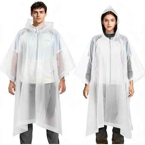 Poncho Pluie, 2 Poncho Imperméable, EVA Réutilisable, Adulte Unisexe, Camping, Voyage, Activités de Plein Air, Taille Unique (1/5)