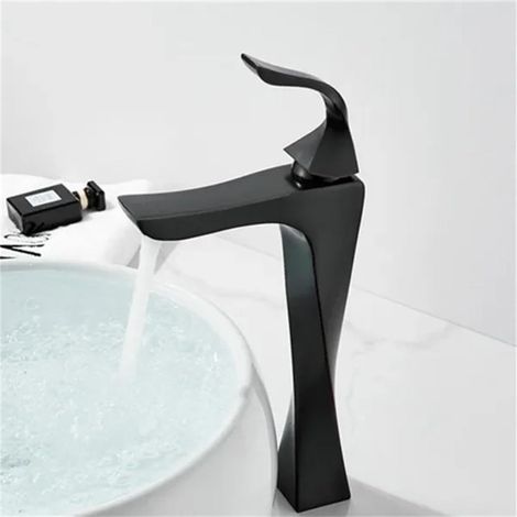 Robinet De Lavabo Noir Et Chromé, Robinet De Salle De Bains À Poignée Unique, Robinets De Lavabo, Lavage De Pont, Mélangeur Chaud-Froid, Grue De Robinet (1/5)