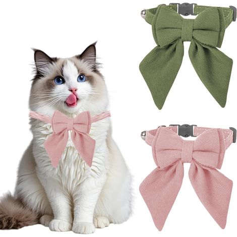 2 Pièces Collier Chats, Vert Rose Collier Chiot, 20-30 cm Réglable Collier pour Chat avec Grand Nœud Papillon et Cloche pour Chaton Chiot (1/5)