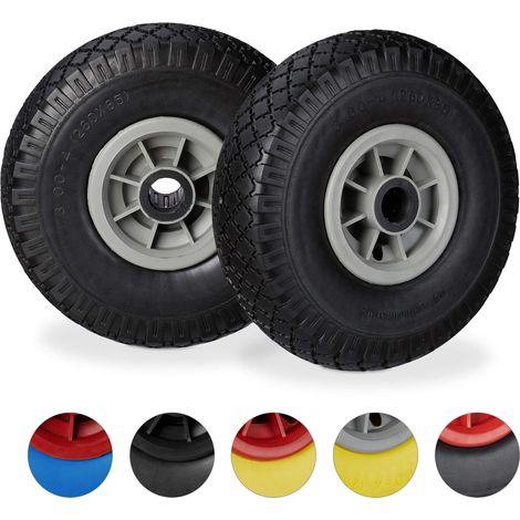 Roue de brouette, Caoutchouc, 3.00-4", 2X Roue de Rechange, pour axe de 25 mm, 260x85 mm, Noir-Gris (1/5)