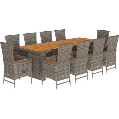 Maison Exclusive - 11-tlg. Garten-Essgruppe mit Kissen Grau Poly
