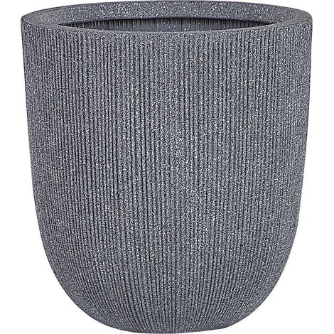 Maceta de poli resina gris jardinera de flores 33 x ø 31 cm accesorios de decoración interior al aire libre minimalista moderno Chios (1/5)