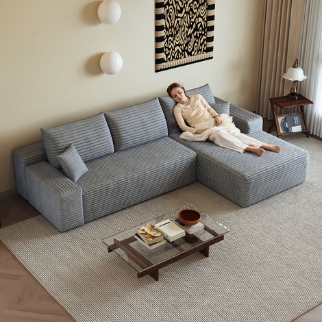 Canapé d'angle en L 270cm,canapé modulaire en velours côtelé, avec chaiselongue,canapé 3 place compression,assise profonde,gris