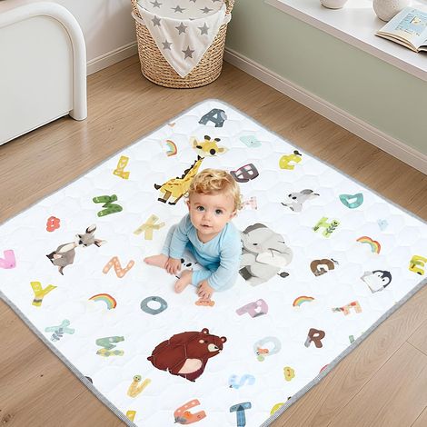 Tapis d'Éveil et Motricité Bébé 120x120cm Tapis de Jeu Bébé Pliable,Sécurisé,Lavable,Tapis de Sol Éducatif Antidérapant pour Enfants 1-3 Ans-Jeu,Crawling,Cadeau Naissance,Intérieur/Extérieur (1/5)