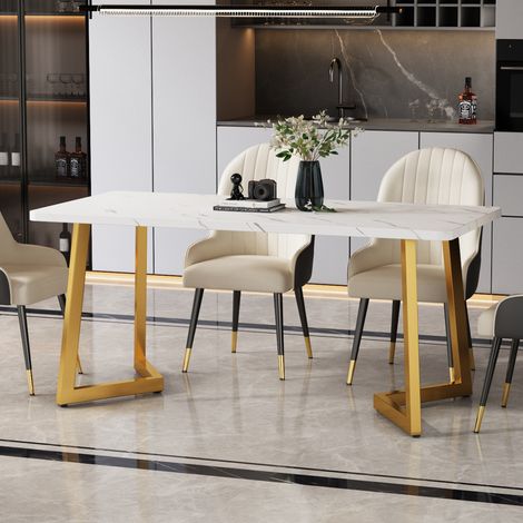 Modernluxe – Table de salle à manger effet marbre – pieds en métal – 117x68cm – surface résistante aux rayures – assemblage facile (1/4)