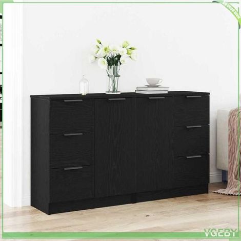 Buffet - 3333072 - Chêne noir - 180 x 30 x 70 cm - Bois d'ingénierie - 2 portes et tiroir (1/5)