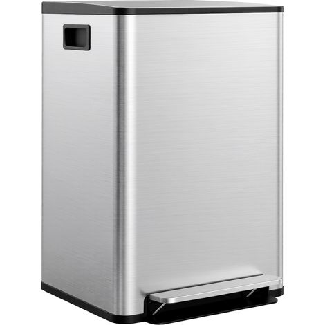 Poubelle, Acier inoxydable 30L 2 compartiments Couvercle à fermeture douce Une preuve d'empreintes digitales, Argent (1/5)