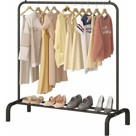 Porte Manteau en Métal, Porte-Vêtements avec Êtagère de Rangement Multifonctionnel Autoportante, 110x150x40cm, Noir (1/5)
