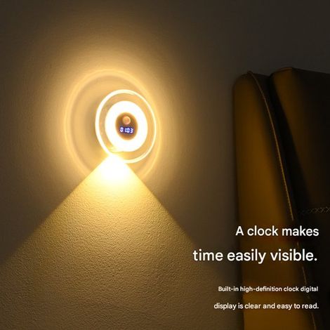 Réveil LED intelligent avec détecteur de mouvement, applique murale rechargeable avec éclairage vers le haut et vers le bas, veilleuse pour chambre et table de chevet D (1/4)