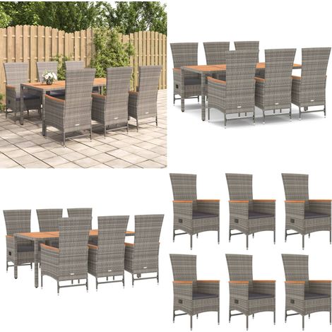 7-tlg. Garten-Essgruppe mit Kissen Grau Poly Rattan - Gartenessgruppe - Rattanstuhl (1/5)