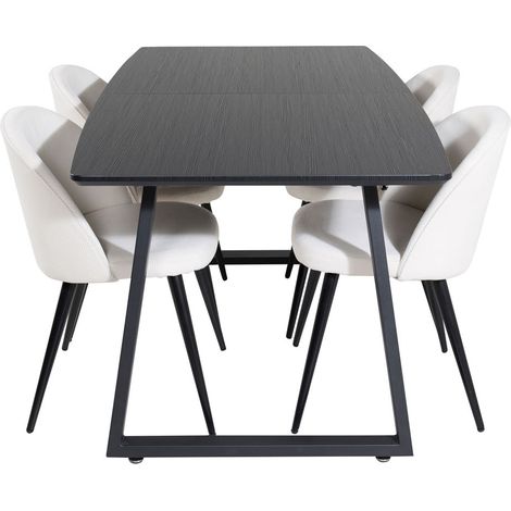 IncaBLBL ensemble table, table extensible longueur cm160 / 200 noir et 4 Velvet chaises Velours côtelé beige, noir. (1/5)