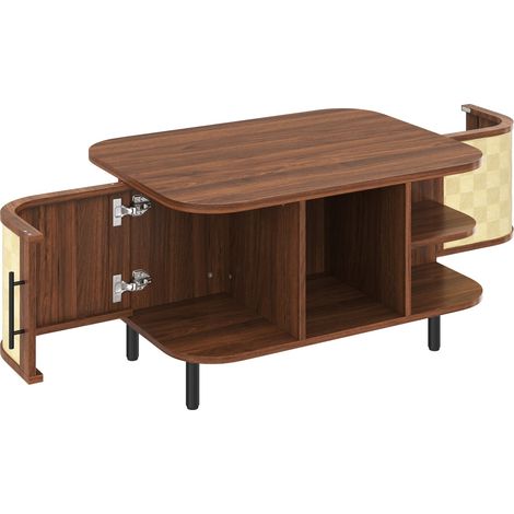 Tavolino curvo con contenitore in MDF effetto noce e gambe in metallo 80x60x46,5 cm (1/5)