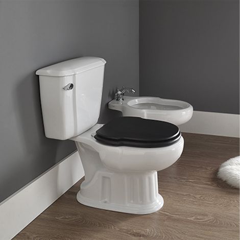 SANITANA GRECIA Inodoro Completo Blanco - Asiento: Madera Blanca - Desagüe: AL SUELO - ref: S10103500000000+S10070366800000+S80006832900000 (1/2)