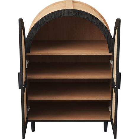 Mobile scarpiera e credenza con ante in rattan, 3 ripiani, 70 x 100 x 40 cm (1/5)
