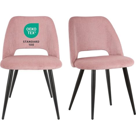 Esszimmerstühle 2er Set, gestreifter Samt, Ausschnitt Rückenlehne, Rosa (1/5)