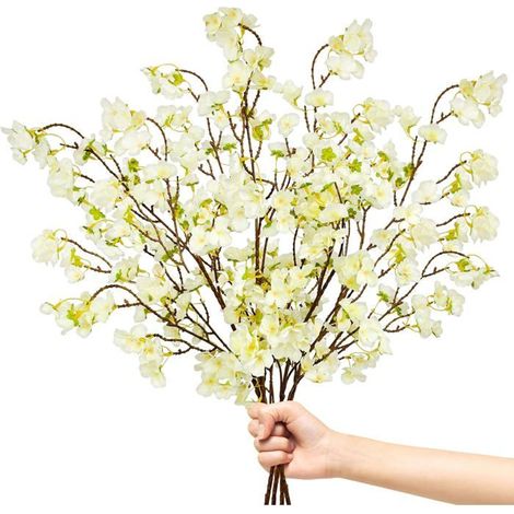 4pcs Fleurs Artificielles Cerisier Artificiel Deco 105cm Bouquet Fleur De Cerisier Artificielle Fausse pour Vase Maison (Blanc) (1/5)