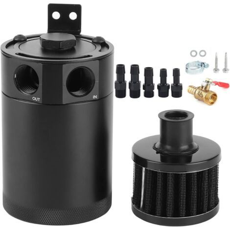 QORVA-Réservoir récupérateur d'huile de course en aluminium avec déflecteur, accessoire pour moteur de voiture, réservoir récupérateur d'huile 3/8", réservoir déflecteur à 2 ports avec valve (1/5)