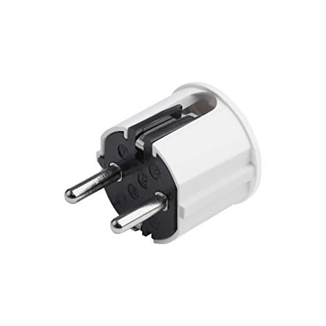 Meister - Spina Schuko, in plastica, 250 V, 16 A, sezione massima del cavo 2,5 mm², IP20, per interni, ingresso laterale, spina Schuko con scarico della trazione, 7421110, colore: bianco (1/4)