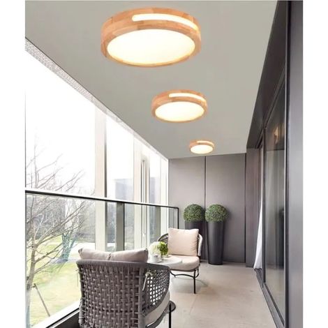 U-do Lot de 3 Plafonnier LED,Ø30cm Plafonnier Moderne Rond en Bois Luminaire Naturelle pour Salon Chambre,4500K (1/4)