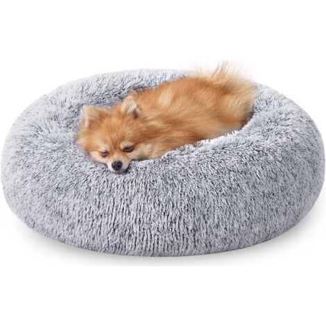 Feandrea Panier pour Chien, Lit Ronde en Forme de Beignet, Canapé, Coussin Central Amovible et Lavable, Tissu Peluche Doux, Ø60 cm, Gris Ombré PGW038G01 (1/5)