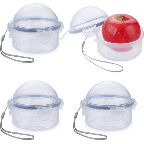 Set di 4 contenitori per frutta e verdura con coperchi. Ideali per cipolle, pomodori, limoni e mele. Piccoli contenitori adatti al congelatore. Coperchio rotondo. Resistenti all'umidità. (1/5)