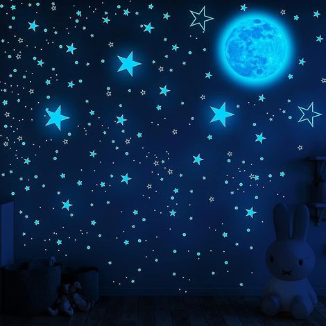 1049 pièces d'étoiles et de lunes pour plafonds phosphorescents, cadeaux pour garçons et filles (étoiles bleues et