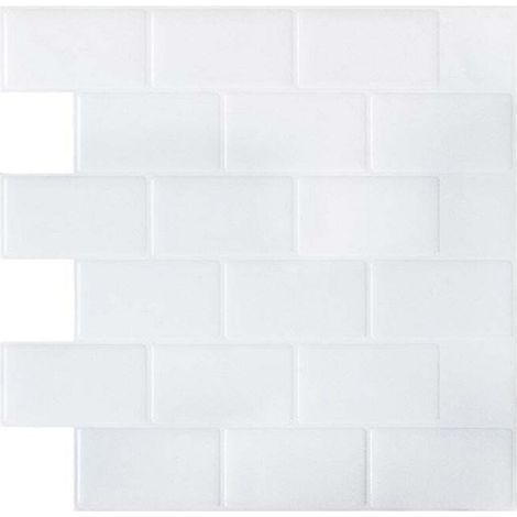 Papier Peint Carrelage Autocollant Blanc 30 x30 cm Style Mosaïque Sticker Mural Film Décoratif Imperméable pour Carreaux de Mur de Salle de Bains (1/4)