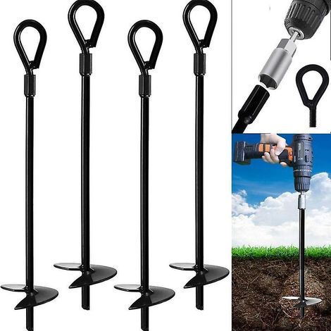 Kit d'ancrage au sol ultra-résistant - Ensemble de 4 pièces pour trampoline, balançoire, tente pour animaux, camping et cabane de jeux (1/4)