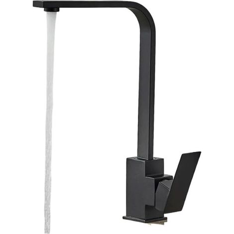 Robinet cascade carré pour évier de cuisine, noir mat, chrome poli, eau chaude et froide, rotation à 360 degrés, pour buanderie, camping-car (Nero) (1/4)
