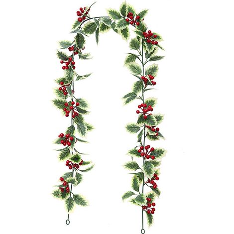 Guirlande de Noël artificielle en rotin rouge avec pommes de pin et fleurs, décorations de Noël pour cheminée intérieure et extérieure, décoration hivernale et de Noël. (1/5)