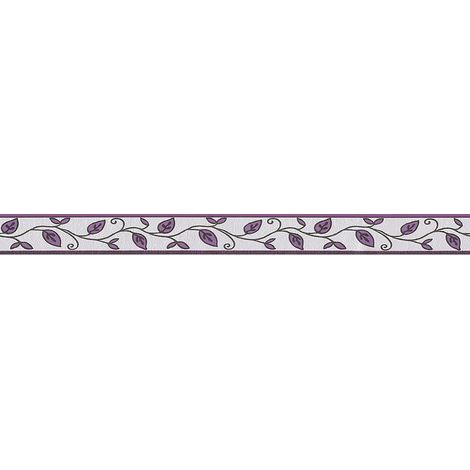 Purple Floral Wallpaper Border Self Adhesive Vine Leaf Textured White Vinyl